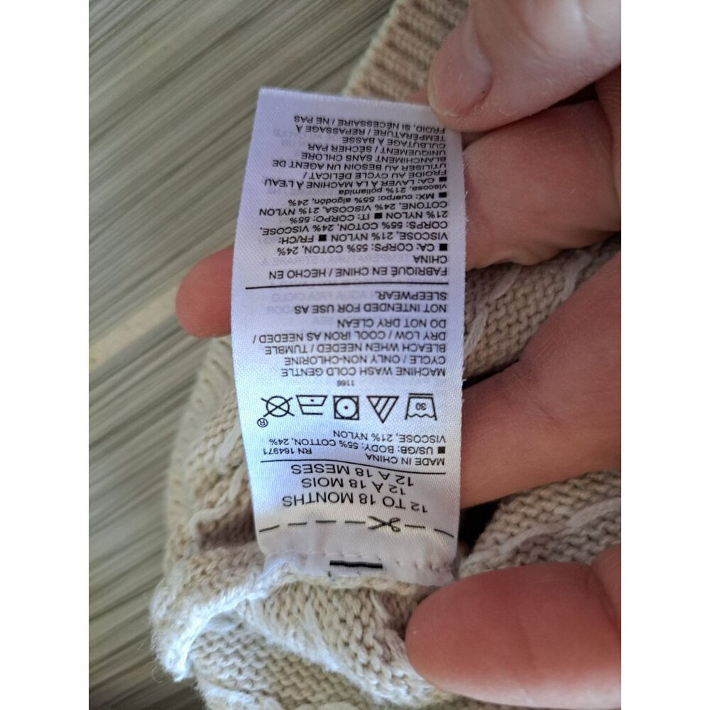 Janie & Jack Baby Cardigan Shawl Sweater 12-18 Mo Beige Nordic Cotton Blend - Picture 7 of 10